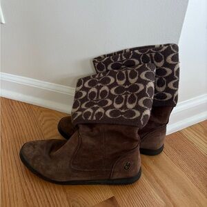 Vintage Coach Brown Suede Boots with Patterned Cuff